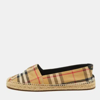 Pre-owned Burberry Beige House Check Fabric Espadrille Flats Size 38.5