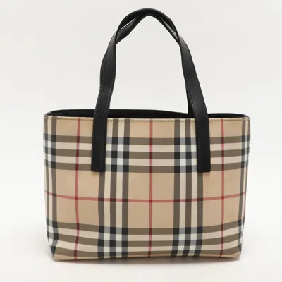 Pre-owned Burberry Beige House Check Pvc Tote