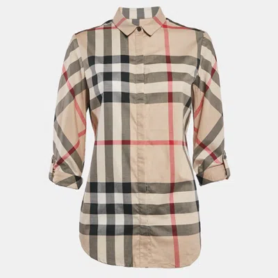 Pre-owned Burberry Beige House Check Stretch Cotton Button Front Shirt M