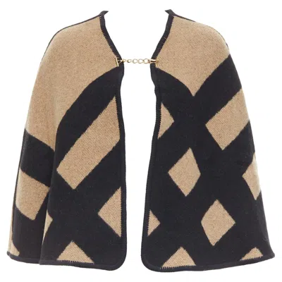 Pre-owned Burberry Beige House Check Wool Cashmere Chained Cape Blanket Poncho In Brown