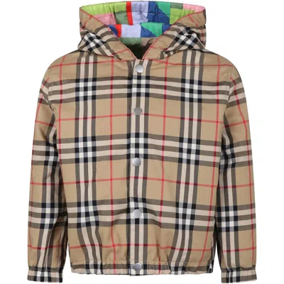 Burberry Kids' Beige Jacket For Boy With Iconic Vintage Check In Archive Beige