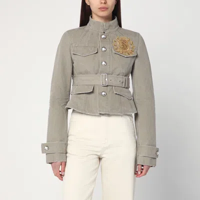 Burberry Beige Jacket In Cotton Canvas With B Shield Emblem