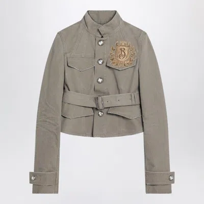 BURBERRY BURBERRY  BEIGE JACKET IN COTTON CANVAS WITH B SHIELD EMBLEM
