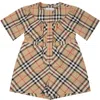 BURBERRY BEIGE JUMPSUIT FOR BABY GIRL WITH VINTAGE CHECK