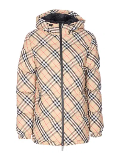 Burberry Beige Keswick Check Down Jacket In Brown