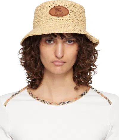 Burberry Beige Knight Stamp Raffia-effect Bucket Hat In Neutral