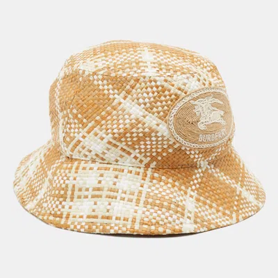 Pre-owned Burberry Beige Knight Stamp Raffia-effect Bucket Hat M