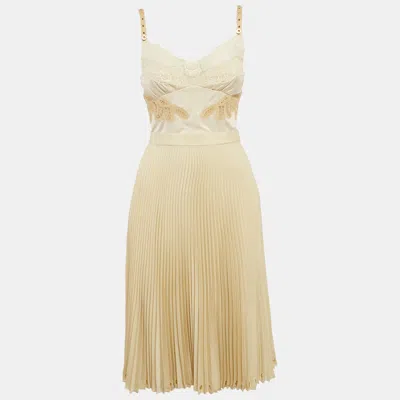 Pre-owned Burberry Beige Lace And Crepe Pleated Stud Detail Short Slip Dress S