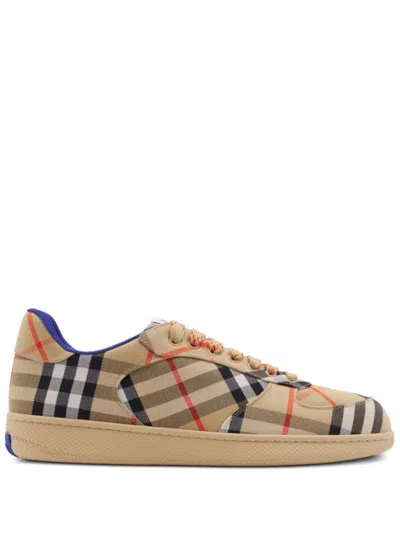 Burberry Beige Lace Up Check Sneakers
