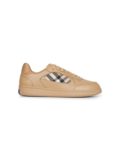 Burberry Beige Leather And Check Terrace Sneakers In Sand/sand