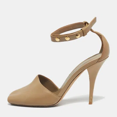 Pre-owned Burberry Beige Leather Ankle Strap Pumps Size 37 In Sand
