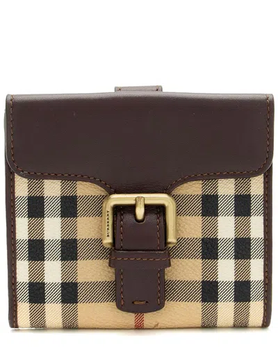 Burberry Beige Leather Haymarket Check Buckle Compact Wallet (authentic Pre-  Loved) In Brown