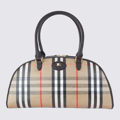 Burberry Beige Leather Highland Bowling Top Handle Bag In Sand