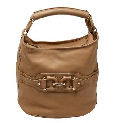 Pre-owned Burberry Beige Leather Horsebit Hobo