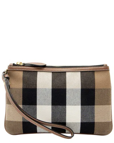 Burberry Beige Leather House Check Peyton Wristlet (authentic Pre-loved) In Brown