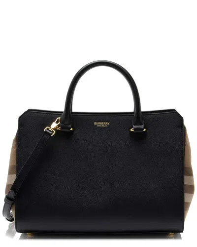 Burberry Beige Leather Nova Check Banwell Tote (authentic Pre-loved) In Black