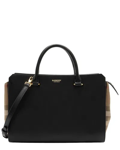 Burberry Beige Leather Nova Check Banwell Tote (authentic Pre-loved) In Black