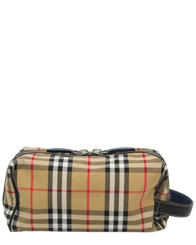 Pre-owned Burberry Beige Leather, Nylon Canvas Clutch, (authentic Pre-loved)