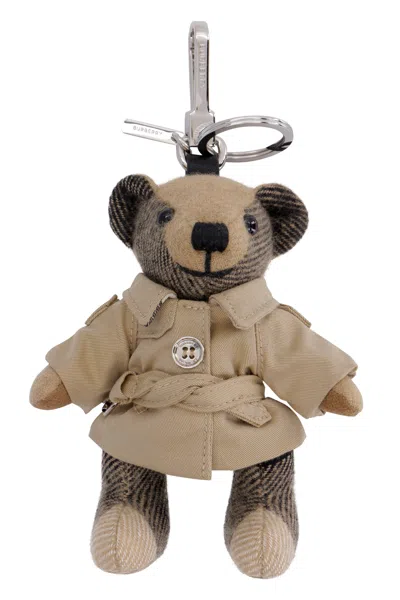 BURBERRY BEIGE LEATHER TEDDY BEAR KEY-RING TRENCH JACKET