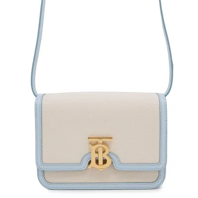 Pre-owned Burberry Beige Light Blue Canvas Leather Shoulder Bag () In Multi