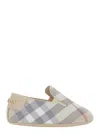 Burberry Beige Loafers With Logo On The Heel And Check Pattern In Tech Fabric Baby In Beige