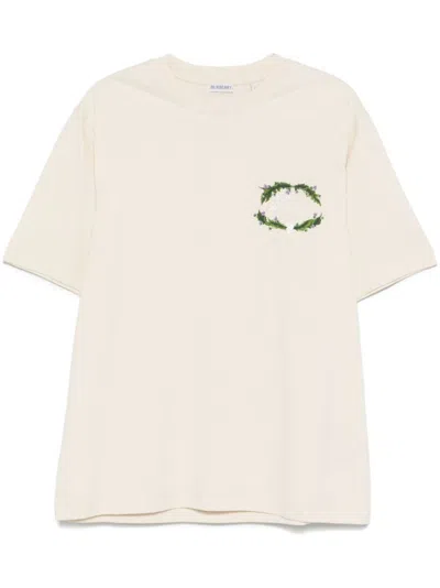 Burberry Graphic Logo Embroidered T-shirt With Round Neck In Nude & Neutrals