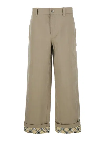 BURBERRY BEIGE LOGO EMBROIDERY PANTS