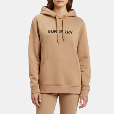 Pre-owned Burberry Beige Logo Graphic Cotton Knit Hoodie Xl In Sand