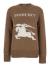 Burberry Women Beige Crewneck Sweater With Maxi Ekd Embroidery On The Front And Logo Lettering In Wo In Brown