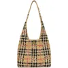 Burberry Womens Sand Small Margate Check Raffia Hobo Bag In Neutral