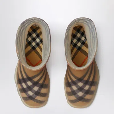 Burberry Beige Marsh Check Rubber Boot In Brown