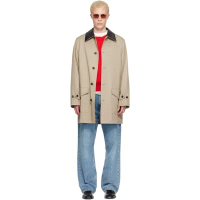 Burberry Beige Mid-length Leather Collar Meadowbank Car Coat In Neutral