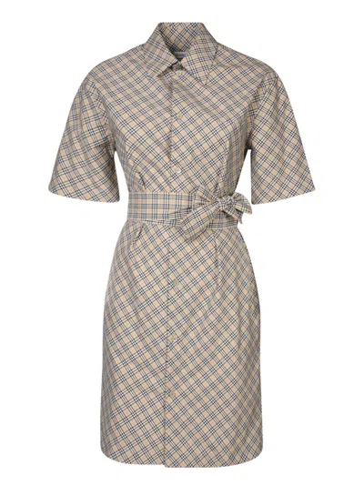 Burberry Beige Mini Check Print Dresses In Multi