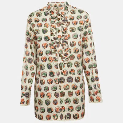 Pre-owned Burberry Beige Monster Mask Print Cotton Ruffle Detail Shirt M