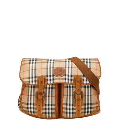 Pre-owned Burberry Beige Multi-color Canvas Leather Shoulder Bag ()