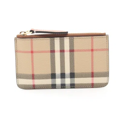 Pre-owned Burberry Beige Multi-color Coated Canvas Leather Coin Purse/coin Case () In Beige, Multi-color