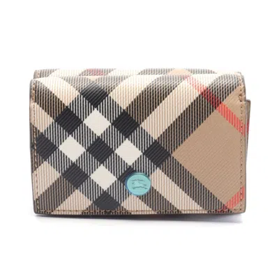 Pre-owned Burberry Beige Multi-color Coated Canvas Pvc Wallet (tri-fold) () In Beige, Multi-color
