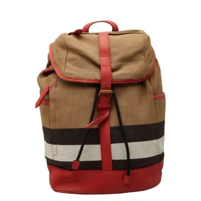 Pre-owned Burberry Beige Multi-color Canvas Leather Backpack () In Beige, Multi-color