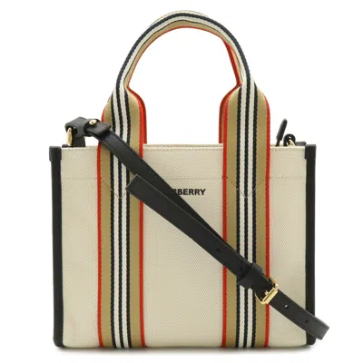 Burberry Beige Multi-color Canvas Leather Shoulder Bag Tote Bag In Beige, Multi-color