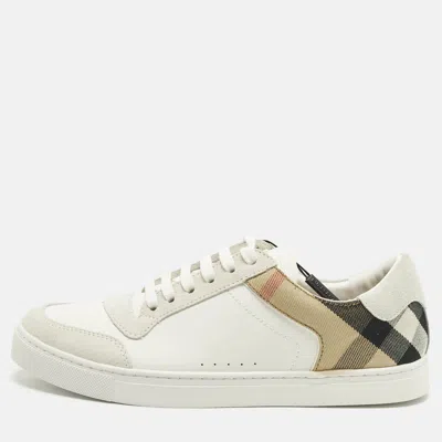 Pre-owned Burberry Beige Nova Check Canvas And White Leather Lace Up Sneakers Size 41