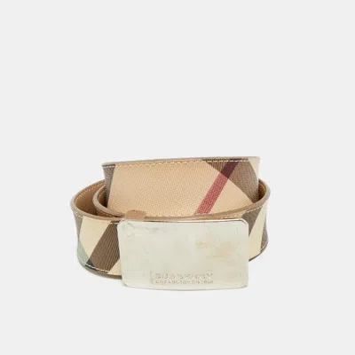 Pre-owned Burberry Beige Nova Check Coated Canvas Logo Plaque Belt 100 Cm In Sand