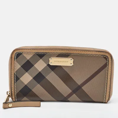 Pre-owned Burberry Beige Nova Check Coated Canvas Zip Around Wallet