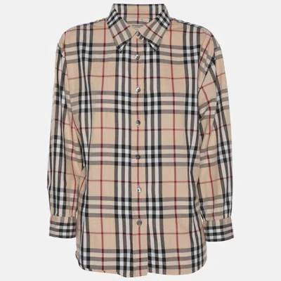 Pre-owned Burberry Beige Nova Check Cotton Button Front Shirt Xl In Sand