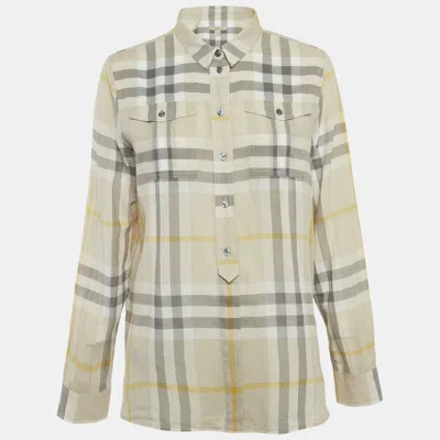 Pre-owned Burberry Beige Nova Check Cotton Button Front Shirt Xl In Sand
