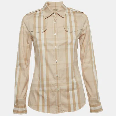 Pre-owned Burberry Beige Nova Check Cotton Button Up Shirt Xs In Sand