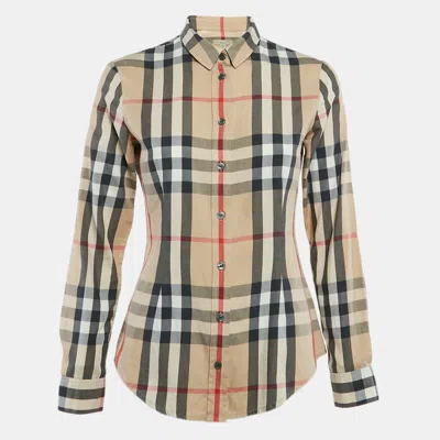 Pre-owned Burberry Beige Nova Check Cotton Long Sleeve Shirt Xs In Brown