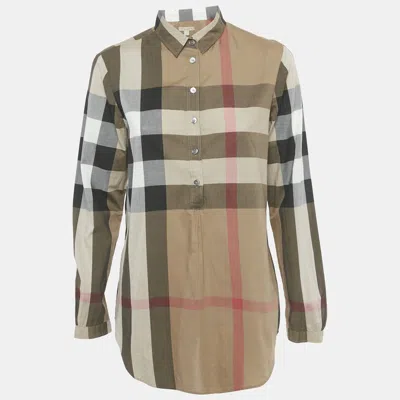 Pre-owned Burberry Beige Nova Check Cotton Long Sleeve Top S In Sand