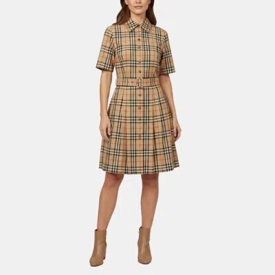 Pre-owned Burberry Beige Nova Check Cotton Poplin Shirt Dress S In Sand