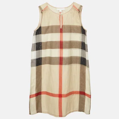 Pre-owned Burberry Beige Nova Check Cotton Sleeveless Dress 12 Years In Sand