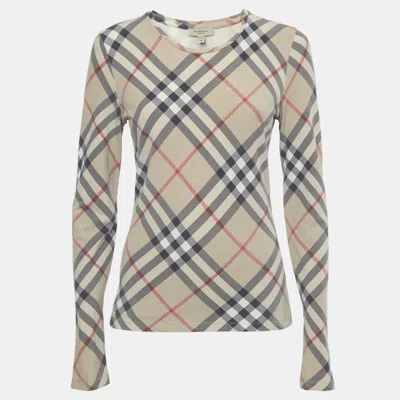 Pre-owned Burberry Beige Nova Check Pattern Jersey Top M In Sand